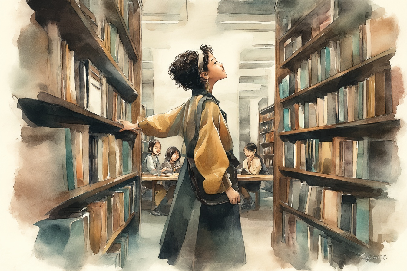 girl in library